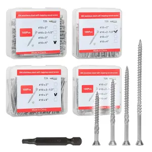 #10 * 3" 304 Stainless Steel Deck Screws, , T25  , 3 Inch Length, 100 Pack, Exterior  Screws, Point, Full Thread, #10 Size (#10 * 3")