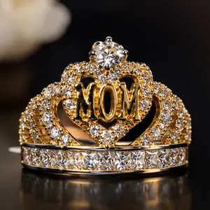 Luxury Crown Mom's 14K Gold Ring- Special Event Love Milestone Significance Statement Piece