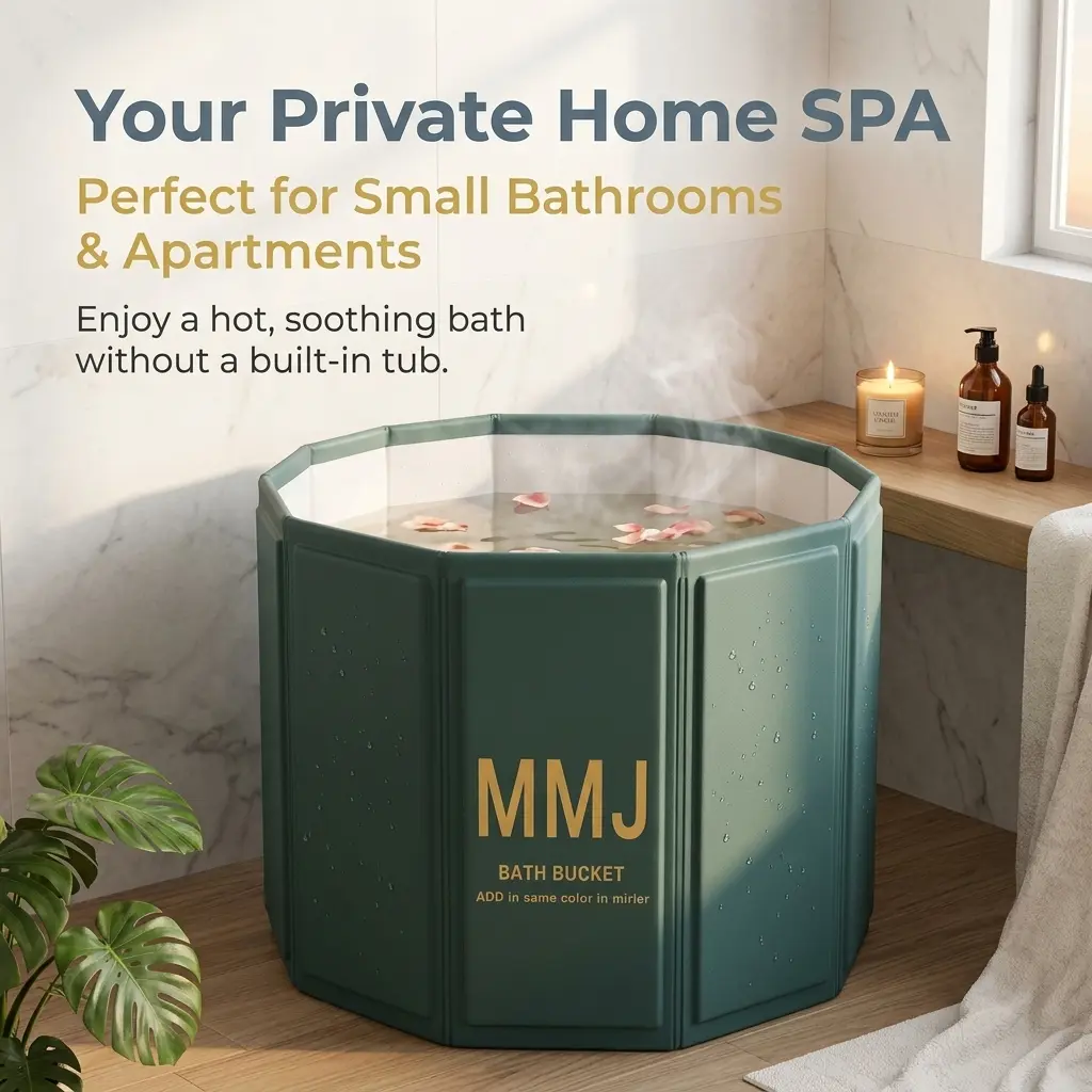 Foldable Portable Bathtub for Adults, 6-Layer Insulated Soaking Tub for Hot Bath & Cold Plunge, Deep Ice Bath Tub with Drain Valve, Space-Saving Indoor Tub for Small Bathrooms & Apartments