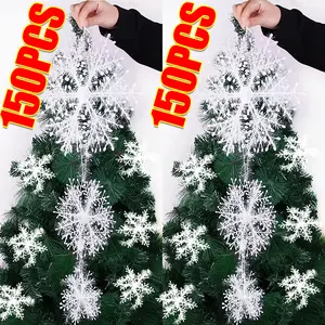 Christmas Snowflakes Ornaments Xmas Tree Hanging Glitter Snow Flake Decoration DIY New Year Garlands Home Decoration Snowflakes Window Photo