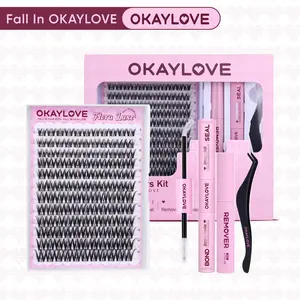 OKAYLOVE Lash Clusters Kit, Flora Luxe Wispy Cluster Lashes with Long-lasting Lash Bond and Seal, Tweezers and Remover DIY at Home for Natural Clean Girls Makeup