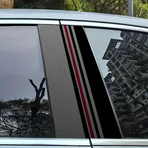 Carbon Fiber B Pillar Stickers, Racing Style Decoration, Silver Stripes, Waterproof and Scratch-Resistant, Universal Car Decals