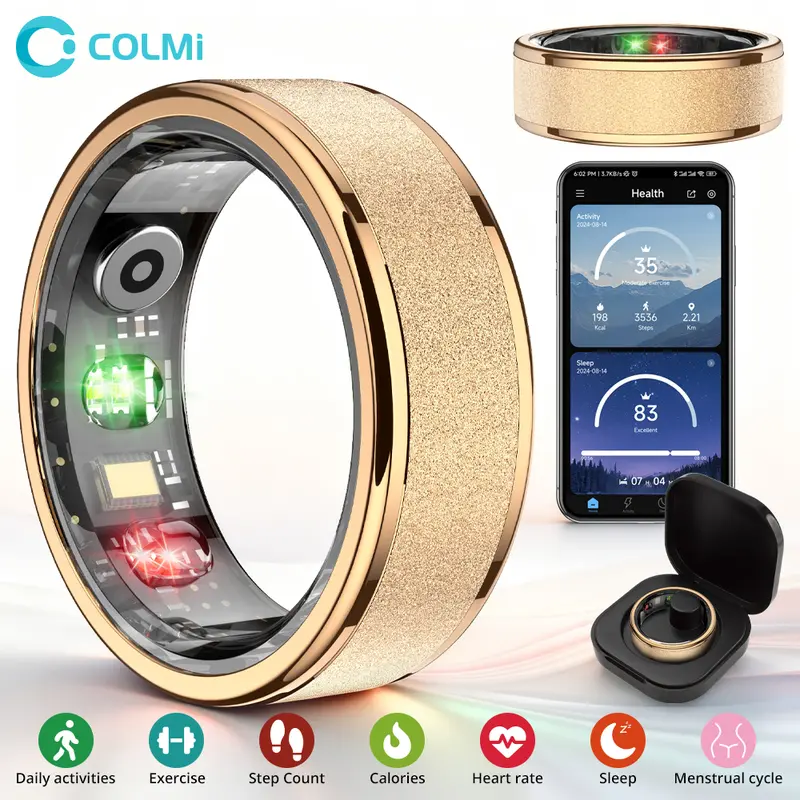 COLMI Smart Ring 2 Radiant Women's Health Fitness Tracker, 24/7 Heart Rate & Sleep Monitoring, Pedometer, Exercise Tracking, Portable Charging Case for 30-Day Standby, Rose Gold Smart Wearable Device