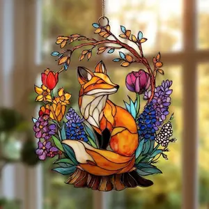 Floral fox acrylic suncatcher