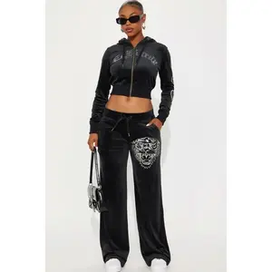 Ed Hardy Silver Tiger Velour Pant Set - Black 4