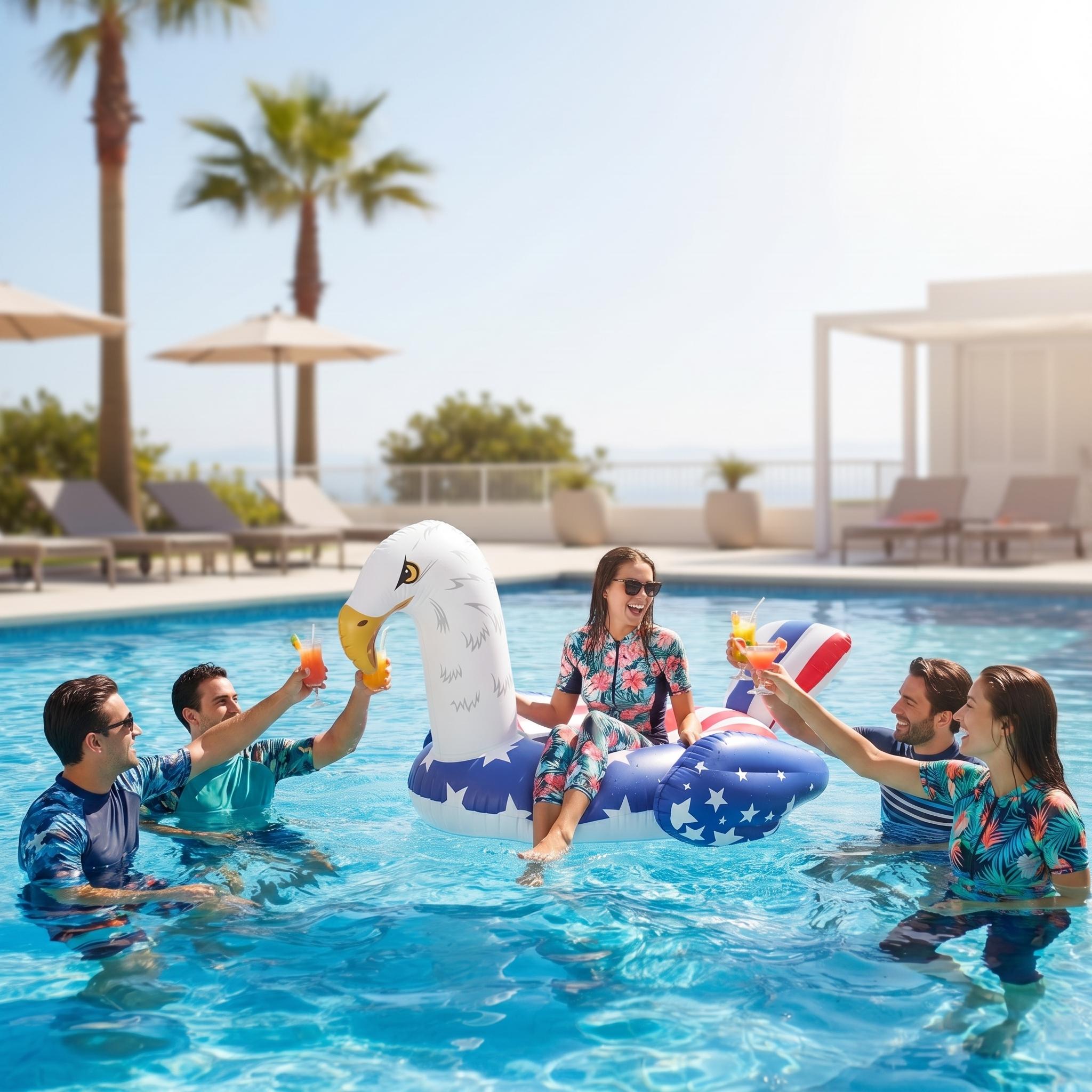 69-Inch Patriotic Americana Eagle Pool Float For Adults -Oversized Ride-On Inflatable Raft With Stable, Durable Design, UV-Resistant Lounge Floatie For Pool, Lake, Beach, Perfect For 4th Of July, Summer Parties, Outdoor Relaxation, Floating Chair 69-Inch Patriotic Americana Eagle Pool Float For Adults -Oversized Ride-On Inflatable Raft With Stable, Durable Design, UV-Resistant Lounge Floatie For Pool, Lake, Beach, Perfect For 4th Of July, Summer Parties, Outdoor Relaxation, Floating Chair