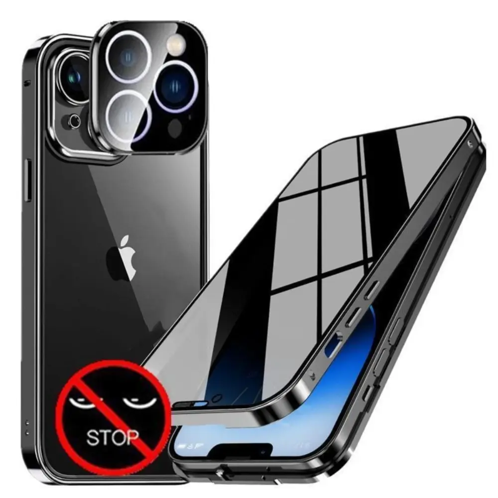 Double Glass Anti-Peep Privacy Magnetic Adsorption Protective Cellphone Casing with Camera Lens Cover, Handheld Devices Accessory for iPhone 17,16,15,14,13,12,11 Pro Max,16 Plus,16 Pro
