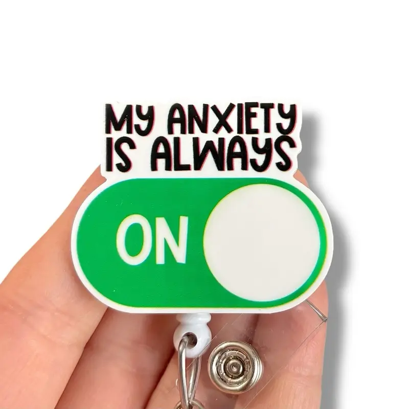 Glitter My Badge Funny anxiety on badge reel for nurse and hospital workers. Badge clip Badge pull - Retractable swivel clip with a 360 rotation. Great gift for coworkers. Funny badge reels