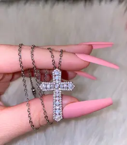 18K White Gold Plated CZ Cross