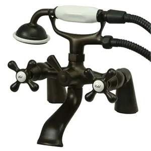 212 MAIN Clawfoot Tub Filler Bathroom Faucets, 6-Inch Center Spread, Tub-Deck Mount, Cross Handle, Oil Rubbed Bronze, With Hand Shower