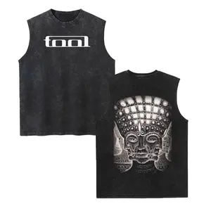 Unisex TOOL Vintage Washed Vest, Retro Print Sleeveless Shirt, Casual Regular Fit, Perfect Boyfriend Gift