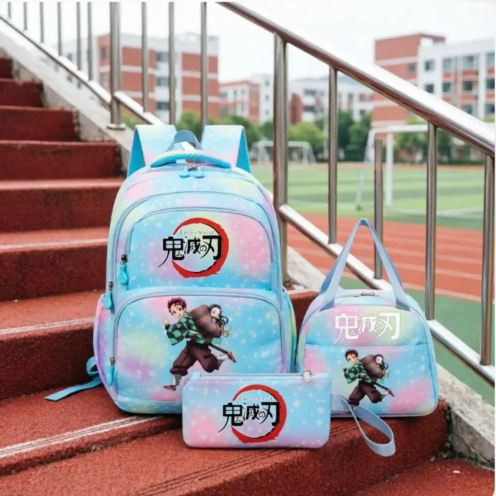 Demon Slayer nezuko kamado Printed Student Girl Schoolbag Colorful Backpack with Lunch Bag Children Teenager School Bookbag