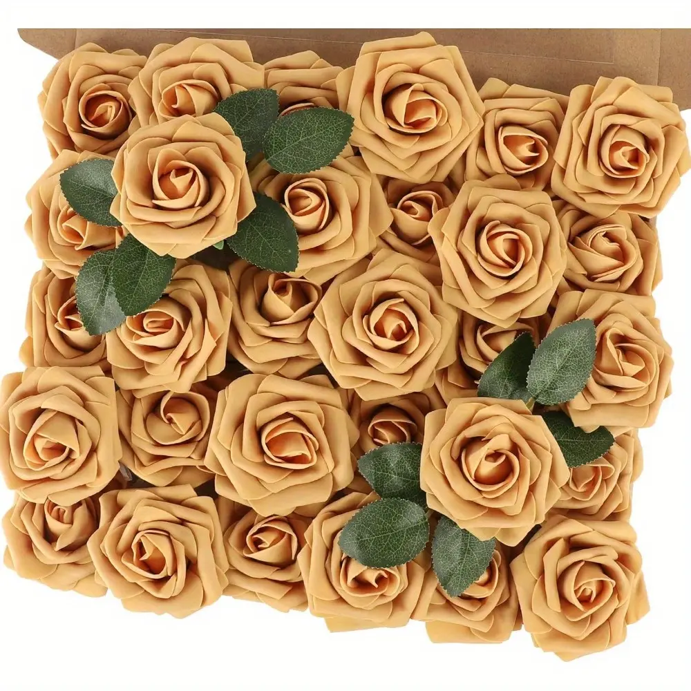 50pcs Roses Artificial Rose Real Touch Yellow Foam Roses with Stems for DIY Wedding Bouquets, Christmas Table Centerpieces, Baby Shower & Home Decor, Floral Arrangements, Event Decorations, Cake Embellishments, Party Holiday Decor