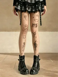 Women's Easter Bunny Print Tights, Cute Rabbit Pattern, Stretchy Fit, Cartoon Tights for Spring & Holiday Fun, All Seasons