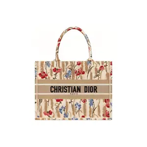 Pre-owned Dior canvas Tote Bags Christian Book Tote Bag in Beige Multicolor Jardin d'Hiver Embroidery Canvas