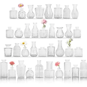 Set of 36 Glass Bud Vase Set, Small  Clear Flower Vase Centerpieces for Table Bulk Cute Rustic Style Mini Vase for Home Decor Wedding  Shower Birthday Party