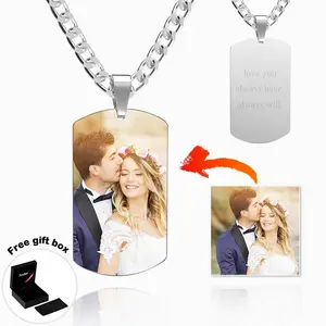 Custom Necklace Jewelry Photo Necklace Men Tag with Engraving Stainless Steel Gifts for Him on Anniversary's Day