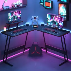 L-Shaped Gaming Desk 47 Inches Corner Office Desk With Removable Monitor Riser