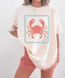 Comfort Colors Vintage Crab Shirt, Nautical French TShirt, Coastal Graphic Tee, Fisherman Aesthetic, Oceancore Oversized TShirt Cotton Fit
