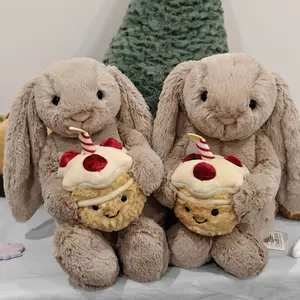 JC Plush Bashful Beige Bunny Soft Stuffed Toy Cute Rabbit Holding Cupcake Muffin Sofa Pillow Desktop Ornament Kids Birthday Gift