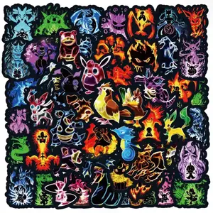 50 Pcs Pokemon Stickers Dark Background Collection