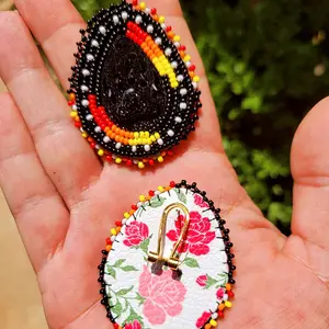 Black & fire beaded earrings