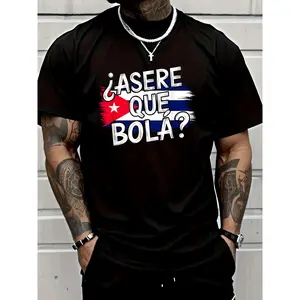 Asere Que Bola T-shirt Cuban Flag Graphic Tee Funny Cuban Slang Slogan Unisex Casual Loose Fit Cotton Short Sleeve Top Fabric Tshirt Print