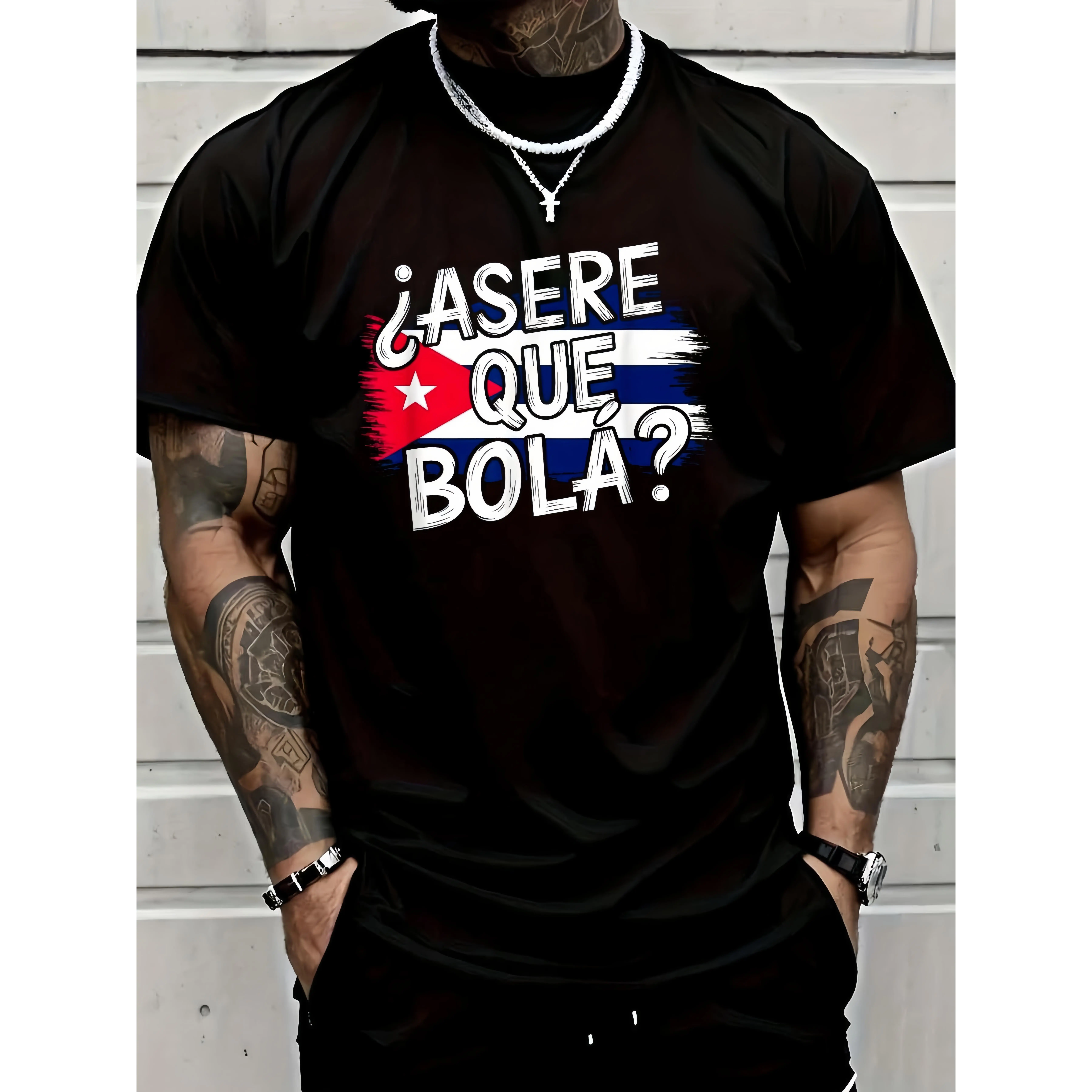 Asere Que Bola T-shirt Cuban Flag Graphic Tee Funny Cuban Slang Slogan Unisex Casual Loose Fit Cotton Short Sleeve Top Fabric Print
