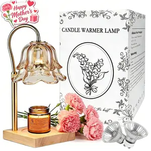 Height Adjustable Gold Floral Candle Warmer with Timer Function, No Flame Design for Safe Wax Melting Ideal for Creating Relaxing Ambiance in Any Room of Your Home