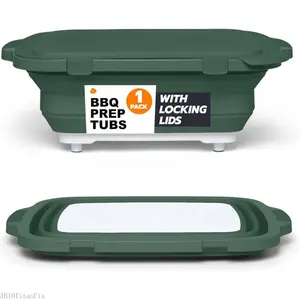 Collapsible BBQ Prep Tub - For Meal Prep Marinating  Storage - Includes  Board & Locking Lid - (1) OG - GreenAB10TitanFix