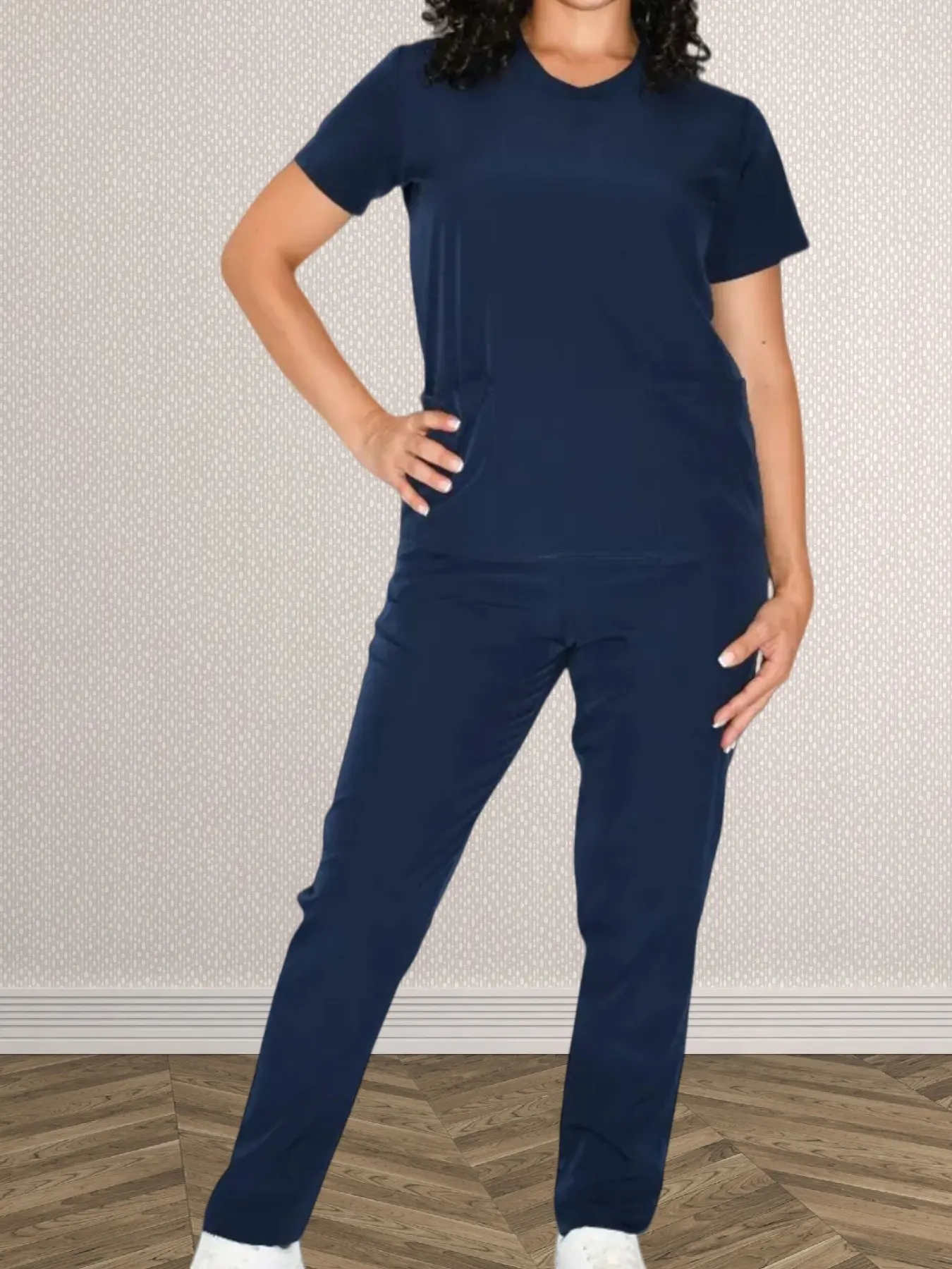 2 Piece Set Women's Basic Solid Color V Neck Nurse Uniform Nursing Scrubs Short Sleeve Tops with Soft Breathable Stretch Fabric Straight Leg Pants, Functional Pockets Shirts, Ideal for Work Wear & Medical Professionals & Daily, Workwear, Casual, Everyday