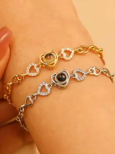 Personalized Hollow Heart Projection Stone Bracelet, 100 Languages I Love You, Perfect for Daily Wear and Parties, Ideal Gift for Family and Loved Ones