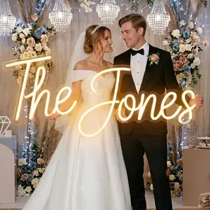 Custom Wedding Neon Sign - Personalized Last Name LED Light for Wedding Ceremony Backdrop, Engagement Party Decor, & Modern Home Wall Art Light Sign for Family & Couples Customized Aesthetic LED Decor for Bedroom, Living Room, & Studio
