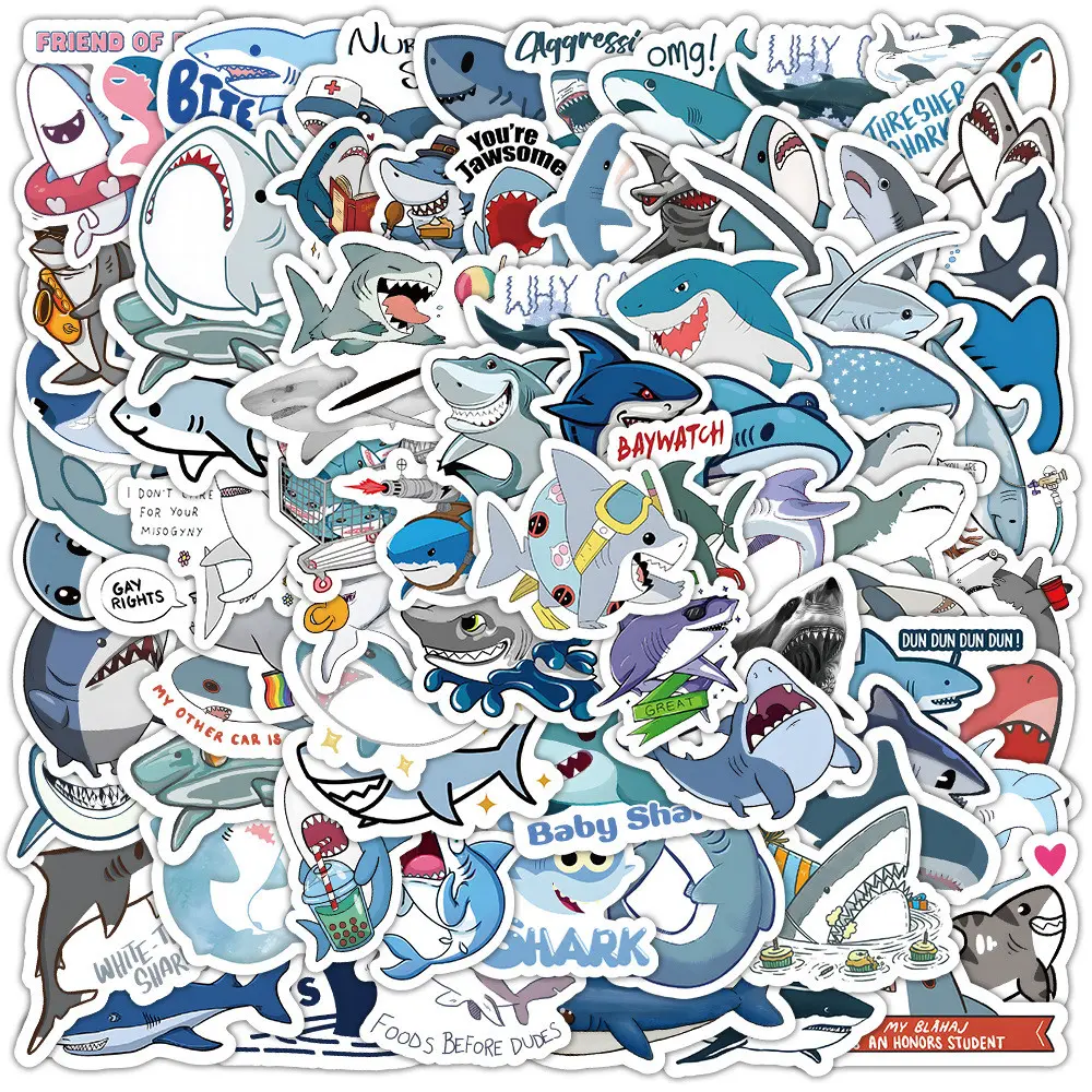 100Pcs Cute Cartoon Shark Ocean Sticker Set - Waterproof Decor Accessories for Luggage, Cellphone & Phones