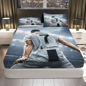 3Pcs Football Star Athlete Stadium Fitted Sheet Three Piece Set (1*Fitted Sheet+2*Pillowcases, Coreless), Sports theme, Soccer Fan Bedding Set, Mattress protector Soft, Breathable