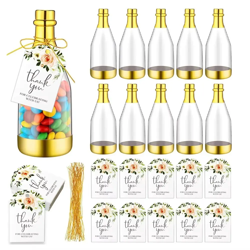 Champagne Bottle-Shaped Candy Gift Boxes, Set of 10, Ideal for Weddings & Parties, Elegant Party Favors, Thank You Tags, Gift Package