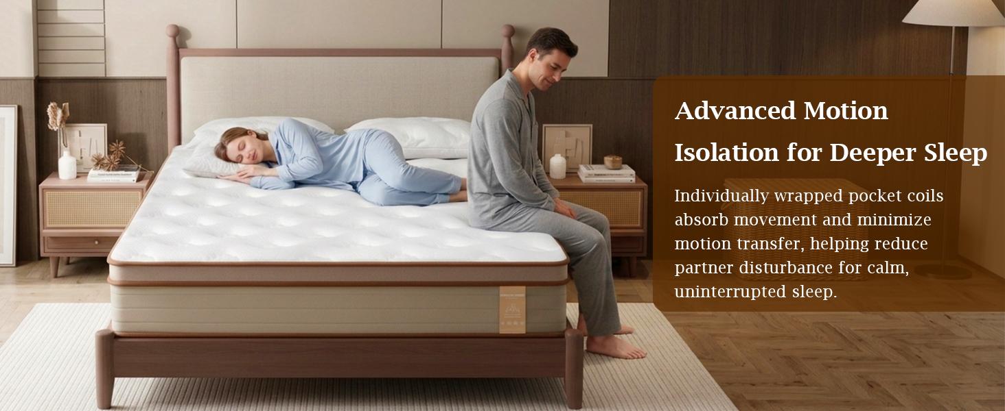 King Mattress 12 Inch Medium Firm Hybrid Mattress Isolation & Extra Edge Support |  Ergonomic Design — Available | Memory Foam & Pocket Springs for Pressure Relief, Motion in Twin/Twin XL/Full/Queen/King Sizes