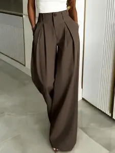 Women's Elegant Pants Solid Color Wide Leg Elastic Waist Long Pants Casual Soft Business Straight Leg Bottoms Daily Life Work Time Club Wear Going Out Party Formal Outfit