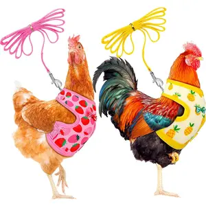 2 Pcs Adjustable Chicken Harness and Leash Set Spring Summer Comfortable Elastic Hen Vest Breathable Harness for Hens Duck Goose Pet Training Walking Supplies(Pineapple, Strawberry,Medium)