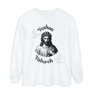 Yeshua Yahweh Jesus Illustration Long Sleeve Shirt | He Died For You Bible Cross