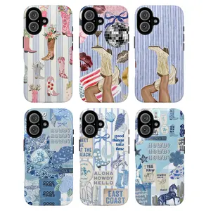 Trendy Western Aesthetic Phone Case, Cowgirl Boots & Blue Vintage Vibes, Gift for her for him, Aesthetic Protective Cover