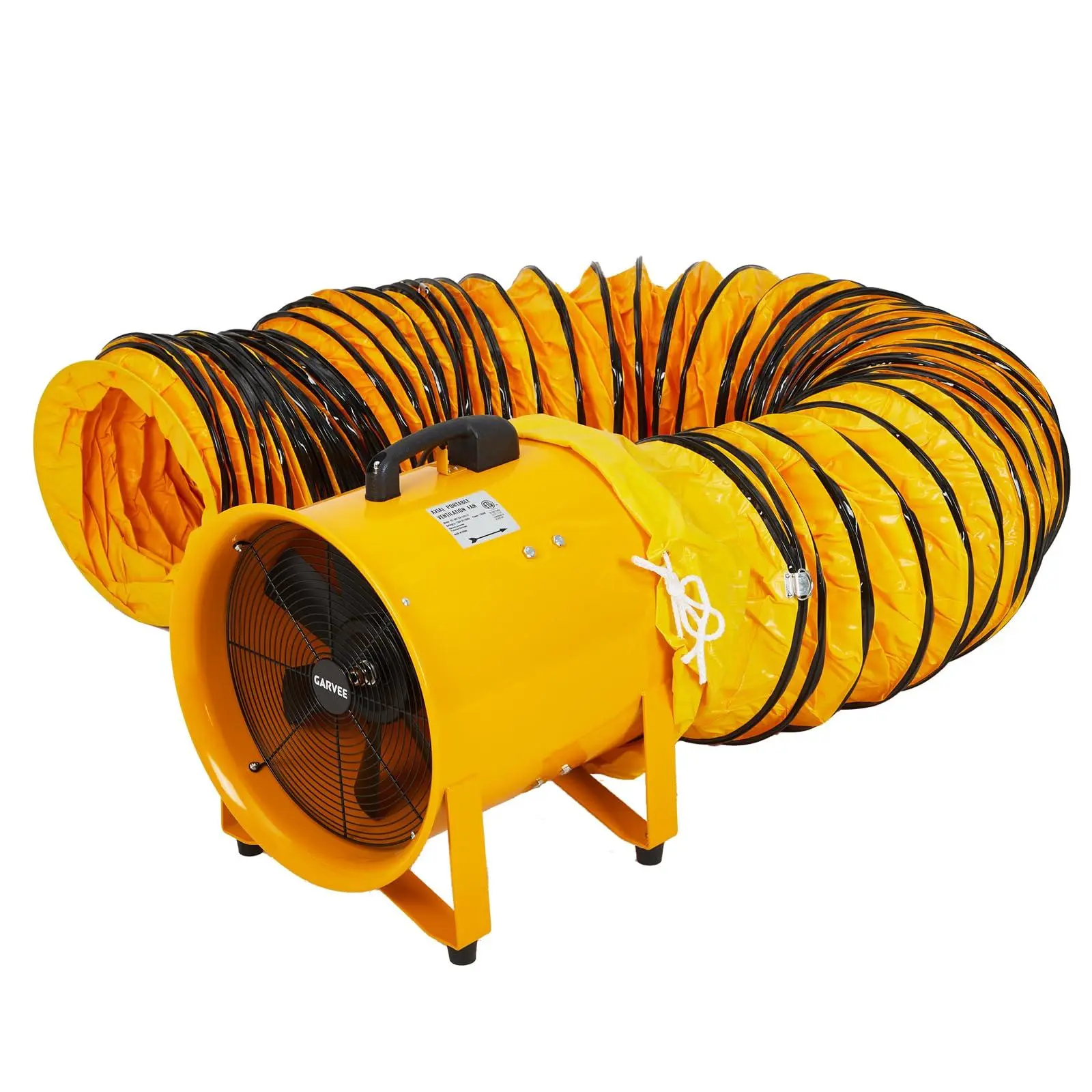GARVEE Yellow 12 Inches 3500 CFM Utility Blower Exhaust Fan with 16.4 FT Duct, 3500 r/min Heavy Duty Blower Fan, High Velocity Low Noise Extraction for Ventilating Workshops, Confined Space