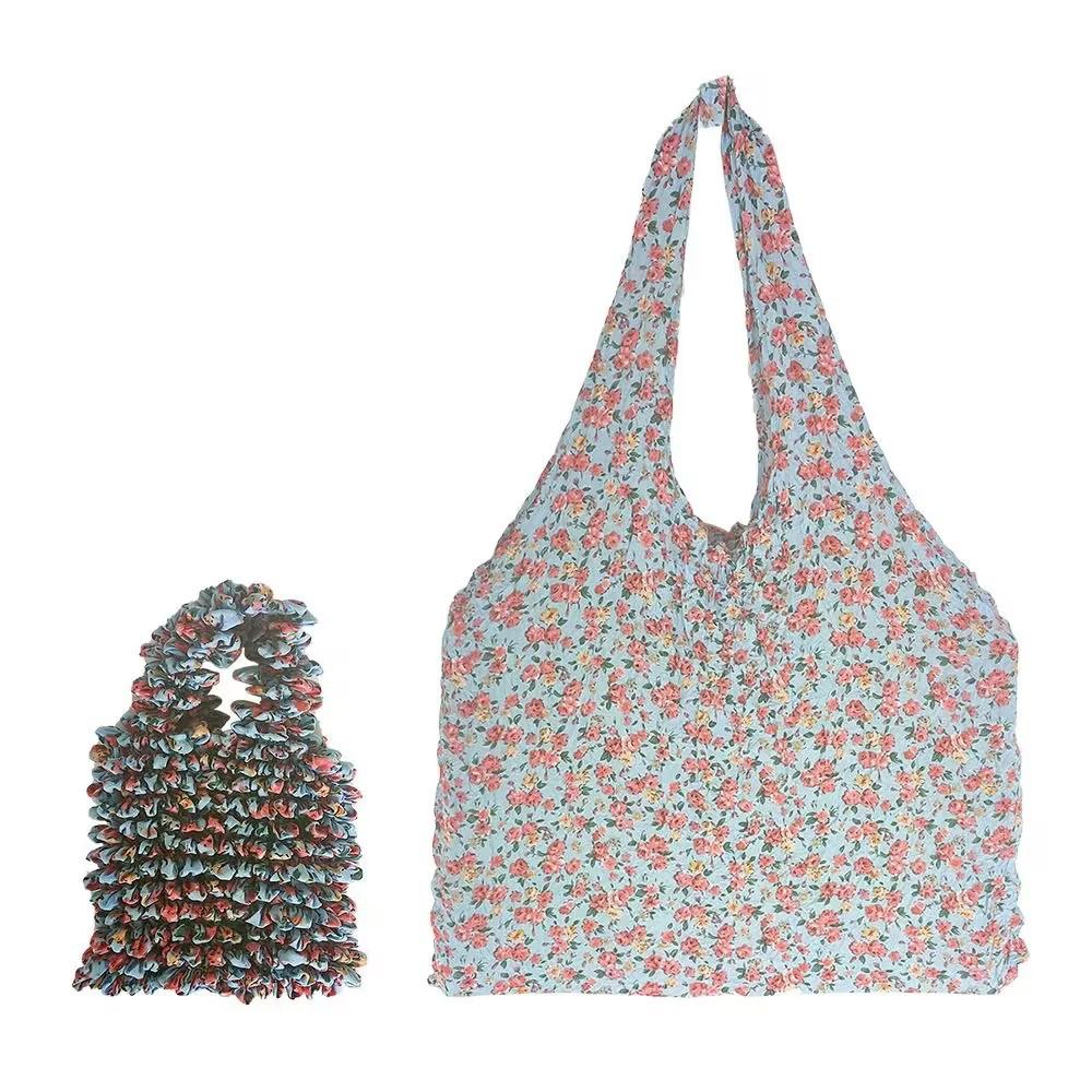 Trendy Stretch Crinkle Shopping Bag, Foldable Reusable Tote Bag, Heavy Duty Reusable Grocery Tote for Women & Travel