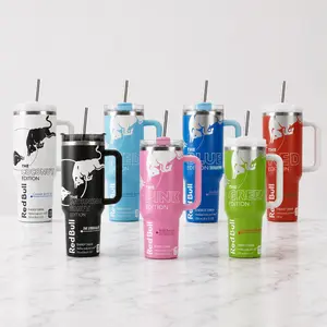 Red Bull Full Edition 40oz Stainless Steel Tumbler With Handle and Straw, Double Wall Vacuum Insulated Travel Mug