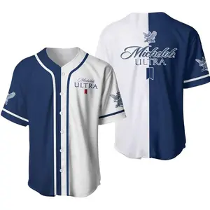 Michelob Ultra Baseball Jersey Split Navy White Eagle Logo Oversized Unisex Premium Beer Streetwear Summer Gym Fitness Casual Sport Shirt Men Women