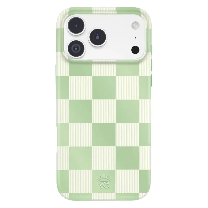 Velvet Caviar Vintage Pistachio Vibe Checkered Cellphone Cover - Cute, Shockproof, Magnetic, Wireless-Friendly, Handheld Phone Case with Screen Protector for iPhone 18 Pro Max, 18 Pro, 17, 16, 15 & More Compatible Devices