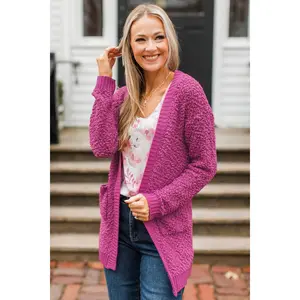 Days Well Spent Popcorn Knit Cardigan- Magenta