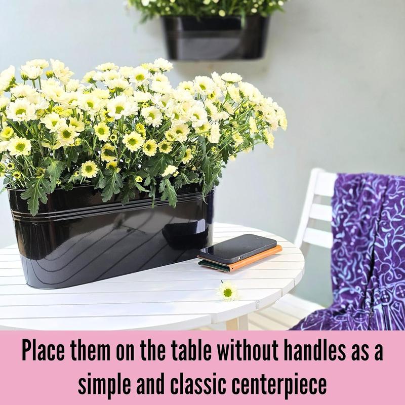 Lalagreen outdoor plants rail planter 16 inch  black metal iron hanging flower pots deck railings fence buckets modern boho style wall mount window boxes plant holder hooks porch home decor