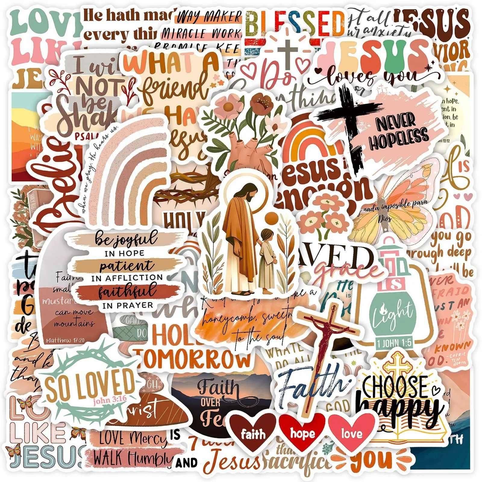 50pcs Inspirational Bible Series Graffiti Stickers Decal Set Suitable for Suitcases, Cellphone, Mobile Phone Cases, Laptops, Helmets, Skateboards Waterproof Decoration DIY Creative Stickers