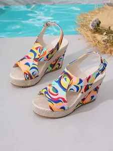Vibrant Pop Art Summer Shoe, Colorful Graffiti Print, Open Toe Wedge Sandals, All-Day Comfort, Perfect for Casual Wear